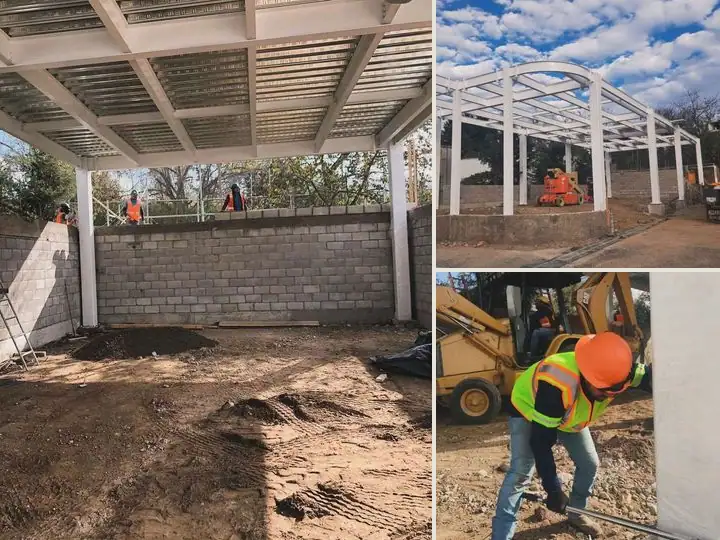 Estructura del comedor de planta, Santiago, Estado de México: vista de conjunto de sus 3 imágenes