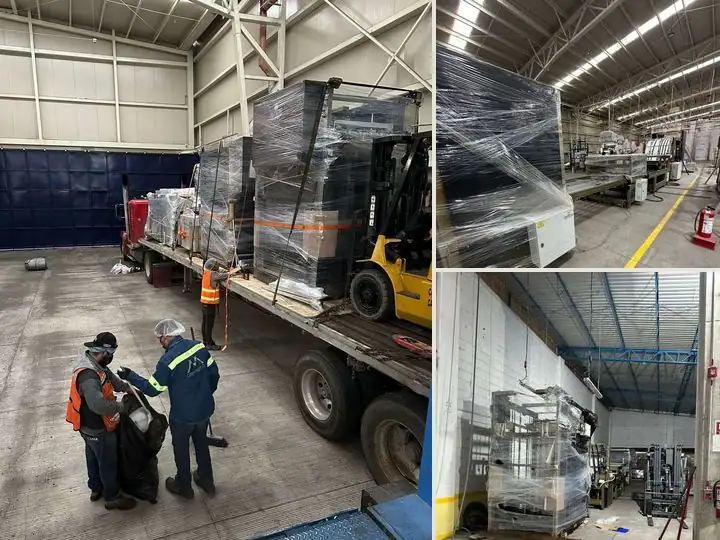 Traslado de máquina empalmadora offset, De una imprenta en la Ciudad de México a la planta Toluca: vista de conjunto de sus 3 imágenes