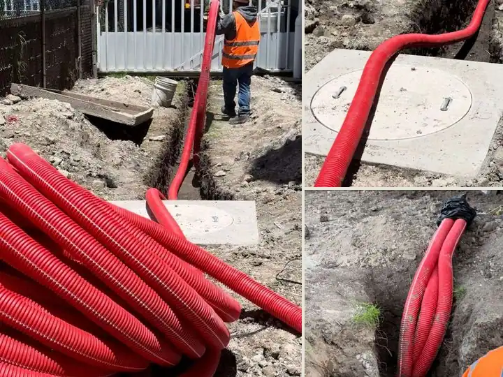 Transición aéreo-subterránea con cable AL-XLP, Parque 2000, Toluca, Estado de México: vista de conjunto de sus 3 imágenes