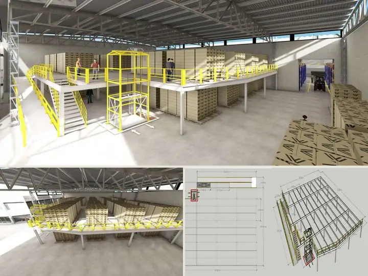 Mezzanine en el CEDIS de producto terminado, Toluca, Estado de México: vista de conjunto de sus 3 imágenes