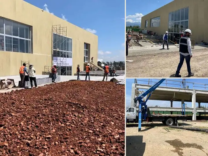 Edificio de la Escuela de Artes Escénicas, segunda etapa, Toluca, Estado de México: vista de conjunto de sus 3 imágenes