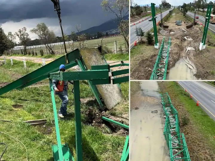 Desmantelamiento de puentes peatonales, Carretera Toluca-Atlacomulco, Ixtlahuaca, Estado de México: vista de conjunto de sus 3 imágenes