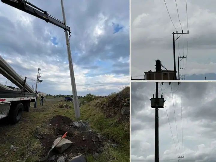 Obra eléctrica aérea para transformadores tipo poste, Lerma de Villada, Estado de México: vista de conjunto de sus 3 imágenes